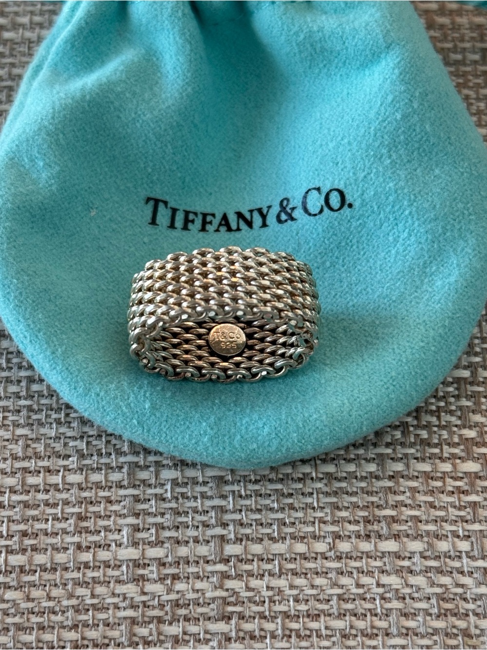 RARE SMALL SIZE - Tiffany & Co. Sterling Silver Somerset Mesh Weave Ring Size 4